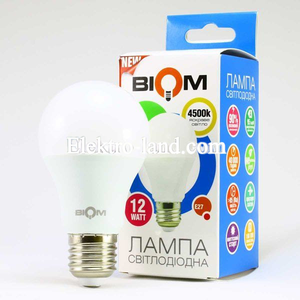 Светодиодная лампа  Biom BT-512  нейтральный свет A60 12W E27 4500К 
