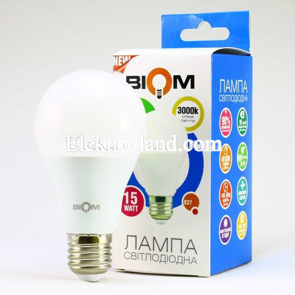Светодиодная лампа  Biom BT-515 теплый свет A65 15W E27 3000К 