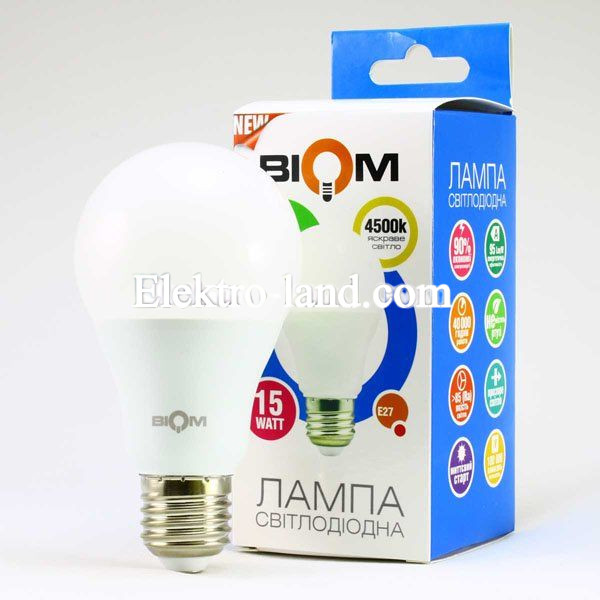 Светодиодная лампа  Biom BT-516 нейтральный свет A65 15W E27 4500К 