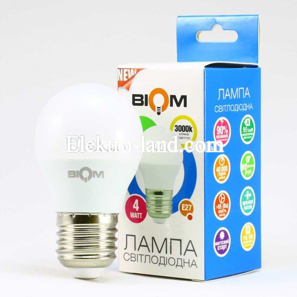 Светодиодная лампа Biom  BT-545 теплый свет G45 4W E27 3000К 