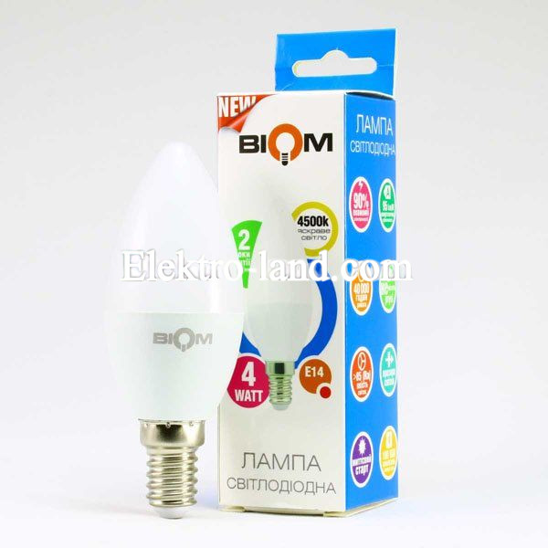 Светодиодная лампа Biom BT-589 C37 9W E14 4500К нейтральный свет