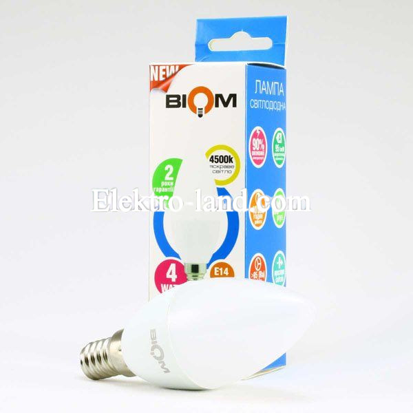 Светодиодная лампа Biom BT-589 C37 9W E14 4500К нейтральный свет