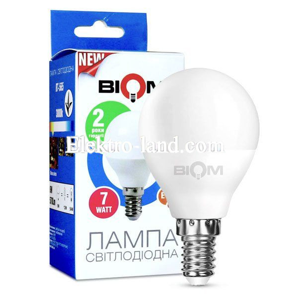 Светодиодная лампа Biom BT-566 G45 7W E14 4500 К нейтральный свет