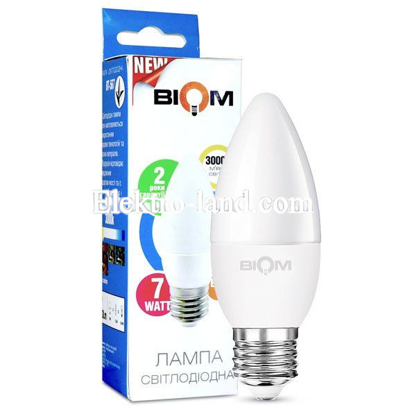 Светодиодная лампа Biom свеча теплый свет BT-567 C37 6W E27 3000 К  