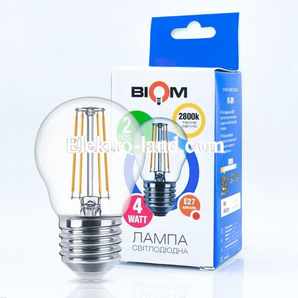 Светодиодная лампа Biom filament  теплый свет FL-301 G45 4W E27 3000K