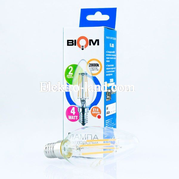 Светодиодная лампа Biom FL-305 C37 4W E14 3000K теплый свет