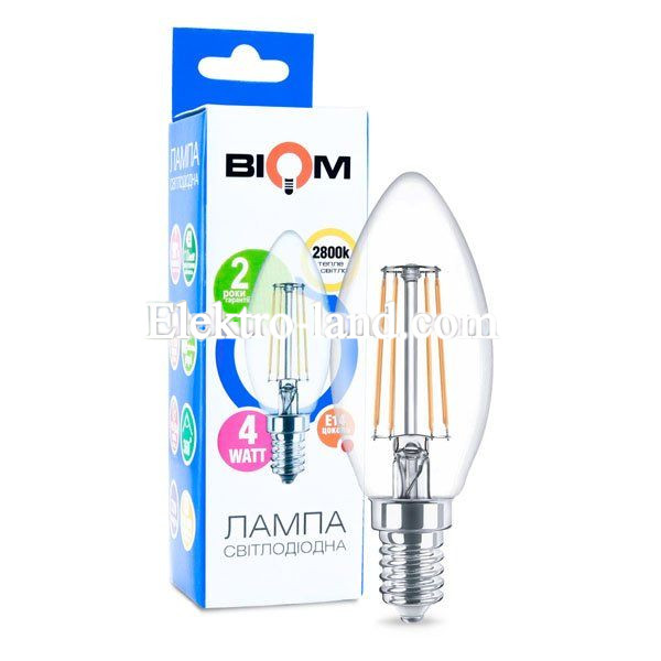 Светодиодная лампа Biom FL-305 C37 4W E14 3000K теплый свет