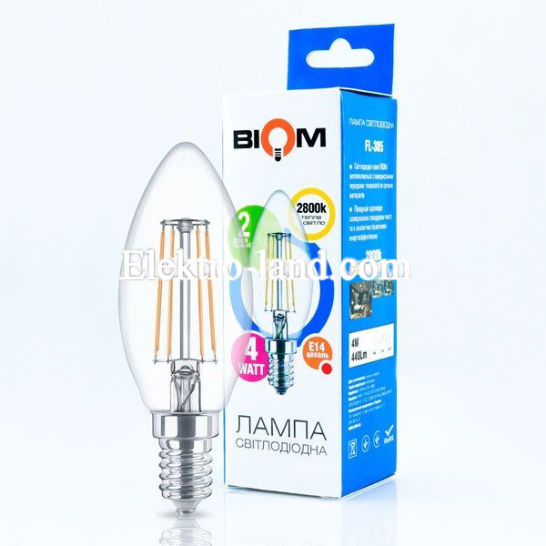 Светодиодная лампа Biom FL-305 C37 4W E14 3000K теплый свет