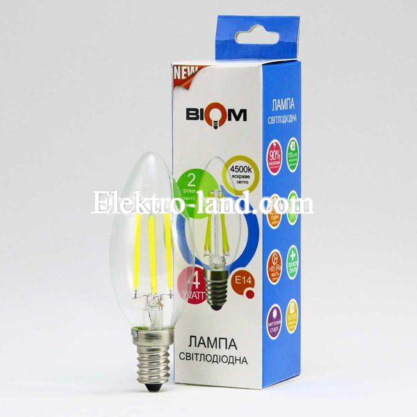Светодиодная лампа Biom filament FL-306 нейтральный свет C37 4W E14 4500K  