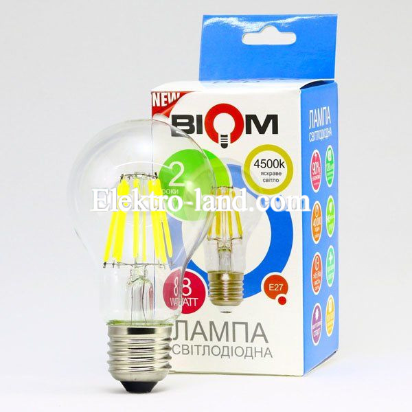 Светодиодная лампа Biom filament  нейтральный свет FL-312 А60 8W E27 4500K
