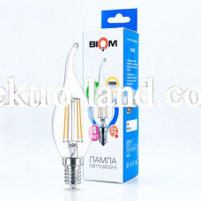 Светодиодная лампа свеча на ветру Biom filament  теплый свет  FL-315 C35 LT 4W E14 3000K  