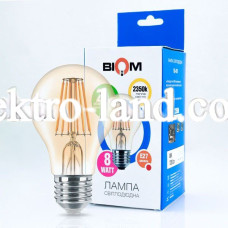 Светодиодная лампа Biom filament  теплый свет FL-411 А60 8W E27 2350K Amber