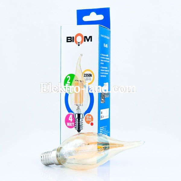 Светодиодная лампа Biom свеча на ветру filament  теплый свет FL-415 C35 LT 4W E14 2530K Amber 