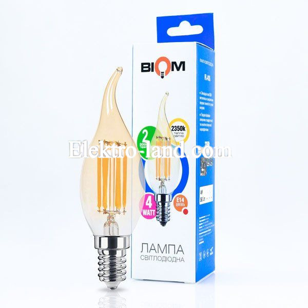 Светодиодная лампа Biom свеча на ветру filament  теплый свет FL-415 C35 LT 4W E14 2530K Amber 
