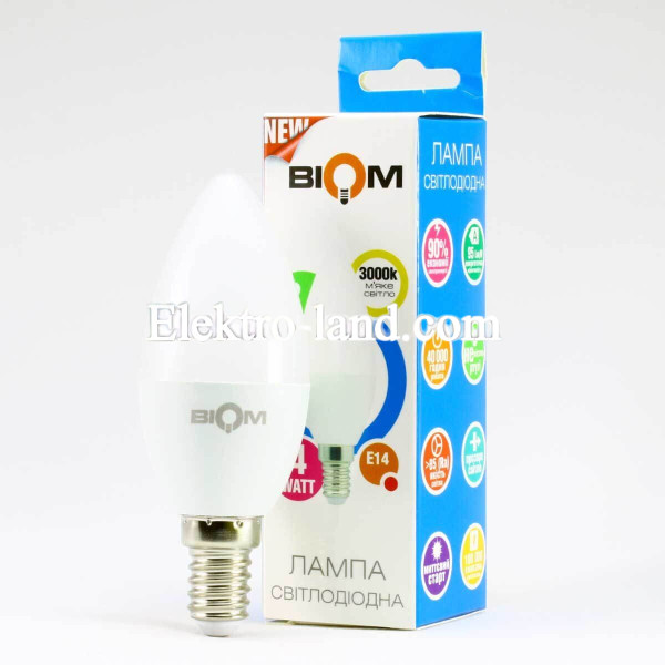 Светодиодная лампа Biom BT-569 C37 6W E14 3000 К  теплый свет